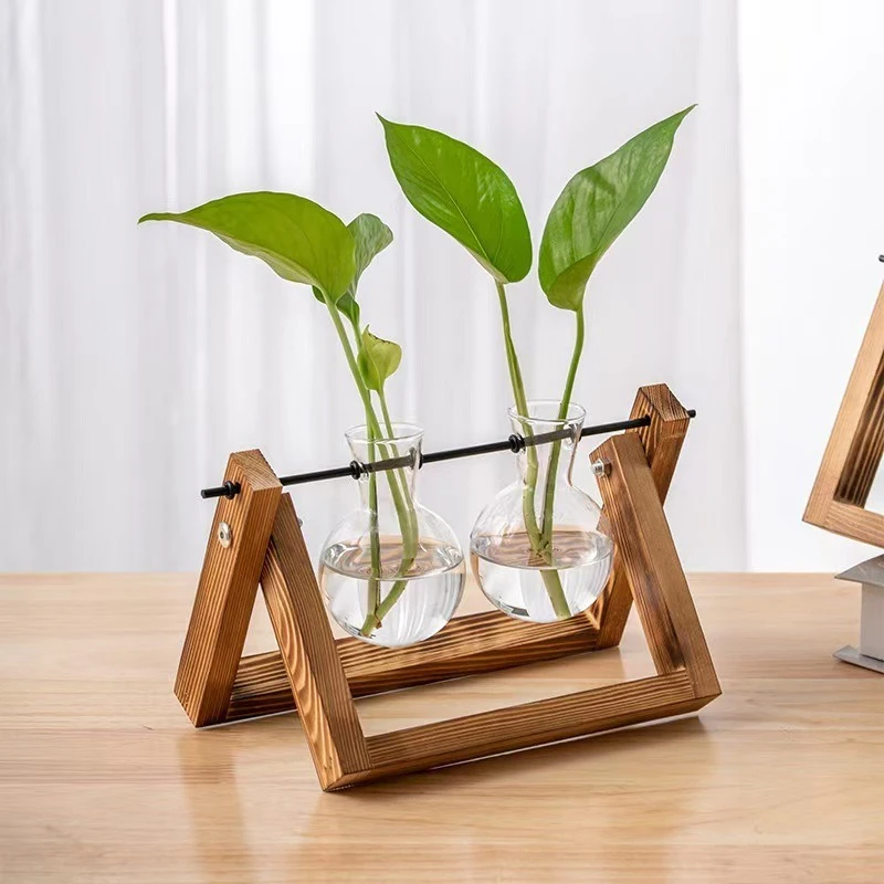 Vase en Verre Soufflé sur Support Bois – Image 2